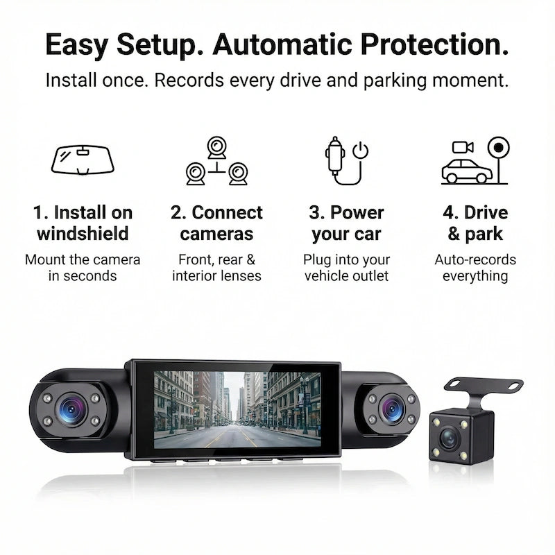 360° 4-Channel Dash Cam with WiFi & Night Vision